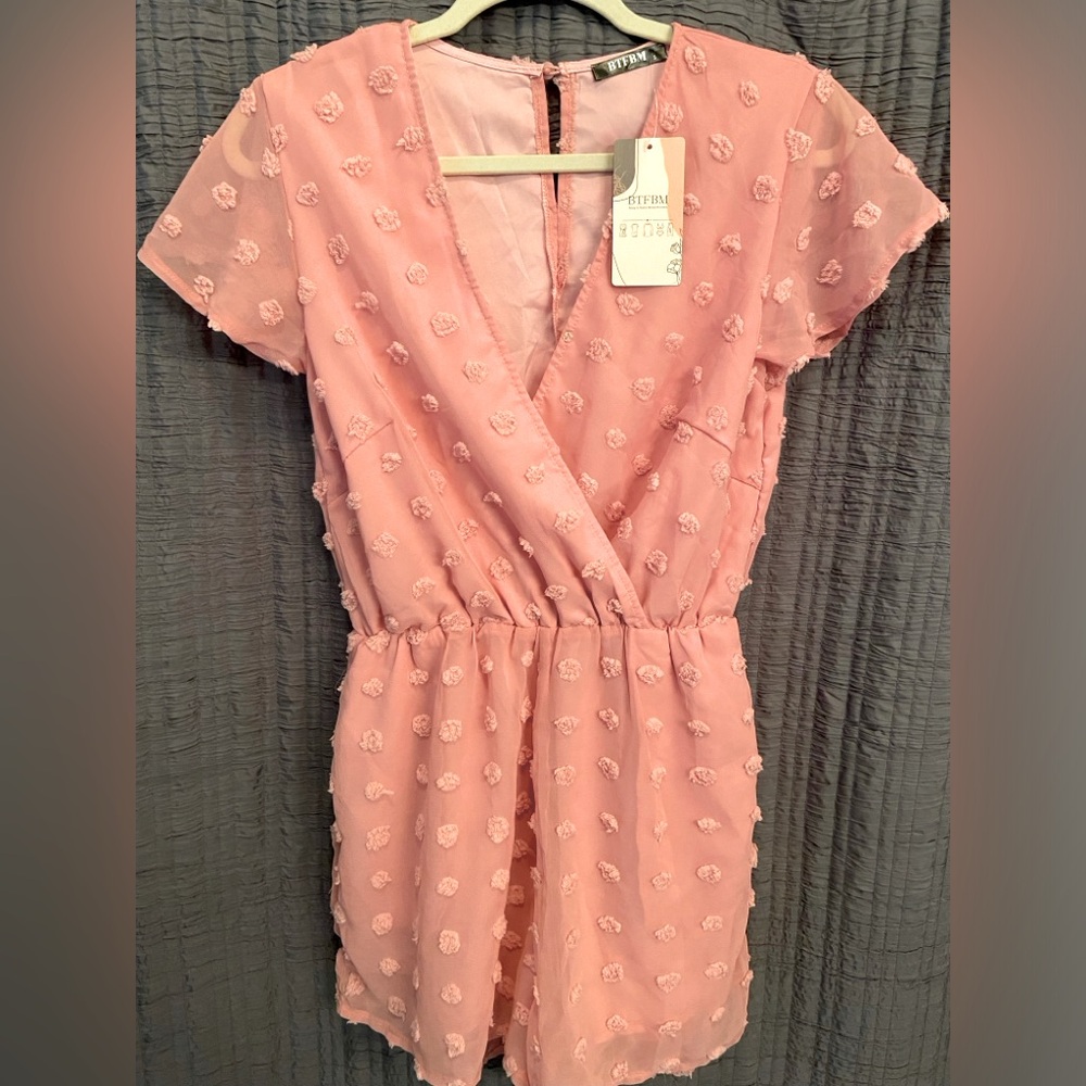 Pink v neck wrap romper
